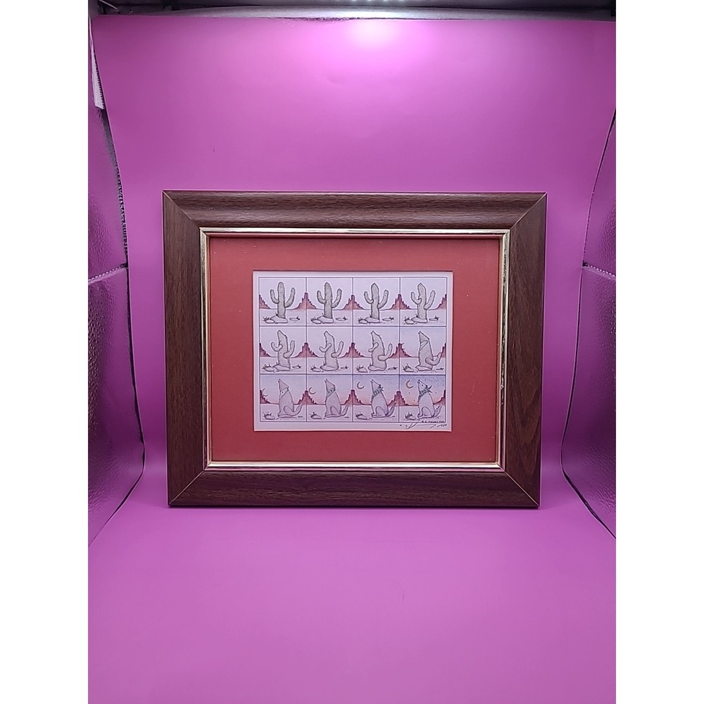 Signed Artwork: E. Halsey 1989 Transformation Framed Picture Cactus to Coyote - Picture 1 of 7